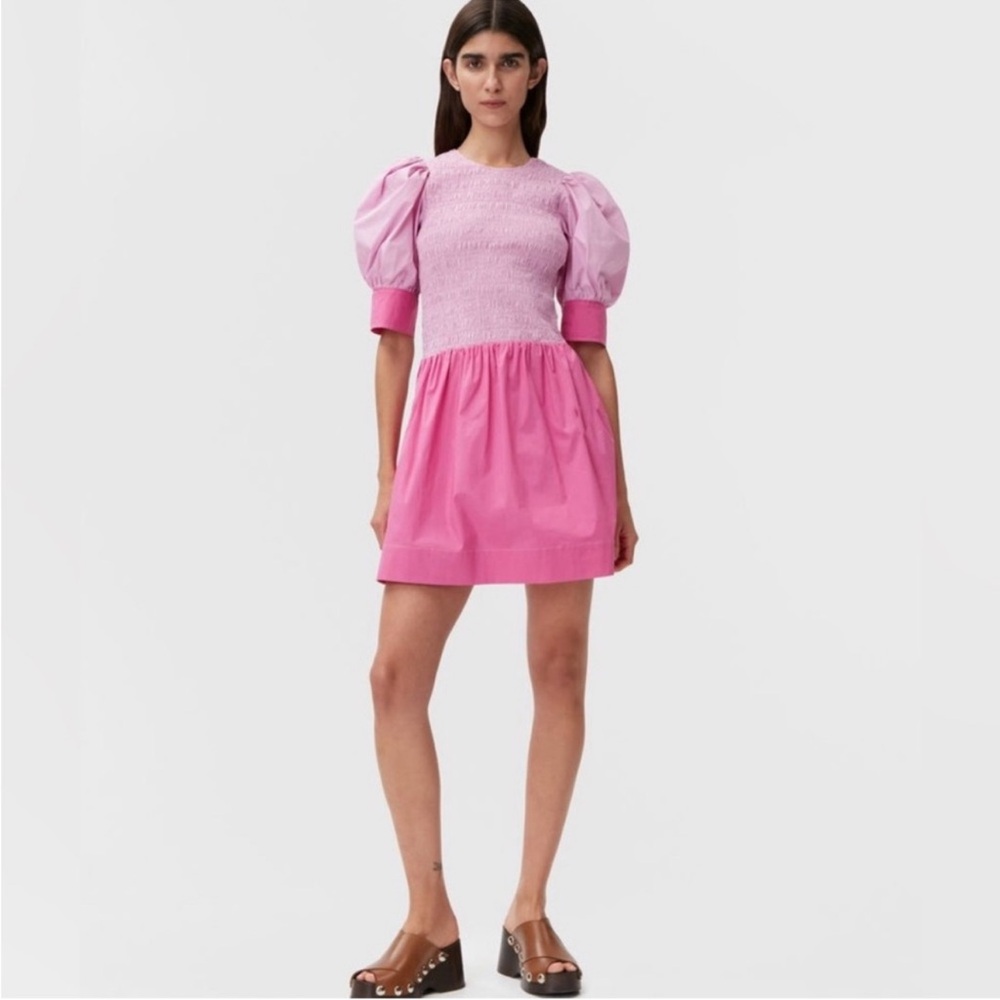 NWT. Ganni Cotton Poplin Two Tone Mini Dress. NEW